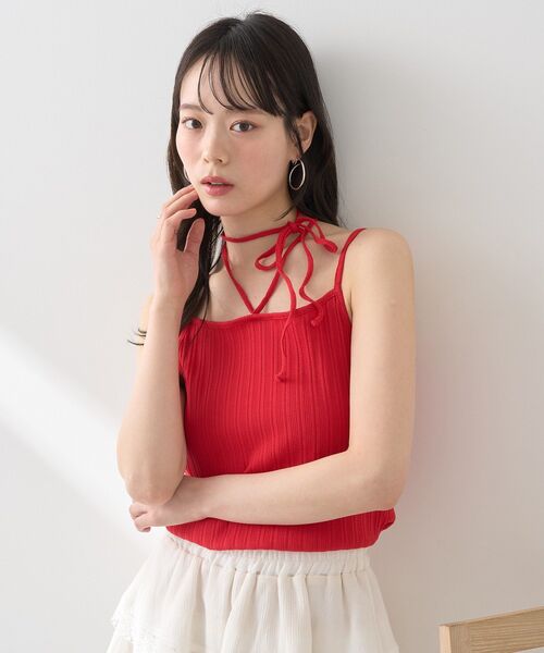 earth music&ecology(アースミュージックアンドエコロジー)の「コード付きキャミソール(キャミソール・レディース・レッド/オフホワイト/グレー/ブラック・S/M)」の4枚目の写真