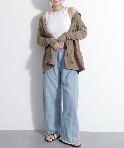 UNDOVE(アンドゥーブ)の「〈UNDOVE〉【はっ水/ストレッチ/UV対策/接触冷感/アウトドア/普段着/水際アイテム/レジャー/日焼け対策/日差し対策/UV対策/フード付き/サムホール付き/指穴/顔まで紫外線を守る】水際&UV異素材切替はっ水パーカー(パーカー・レディース・モカ/ライトブルー・LARGE/X-LARGE/MEDIUM)」の8枚目の写真