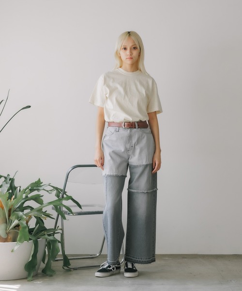 Wrangler(ラングラー)の「Wrangler/ラングラー WREMAKE WIDE リメイクワイドデニム 切り替えデザイン パッチワークデザイン アシンメトリ― 2026年 夏 夏服(デニムパンツ・レディース・ブルー/ブラック・L/M/S/XS)」の6枚目の写真