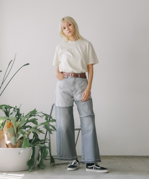 Wrangler(ラングラー)の「Wrangler/ラングラー WREMAKE WIDE リメイクワイドデニム 切り替えデザイン パッチワークデザイン アシンメトリ― 2026年 夏 夏服(デニムパンツ・レディース・ブルー/ブラック・L/M/S/XS)」の7枚目の写真