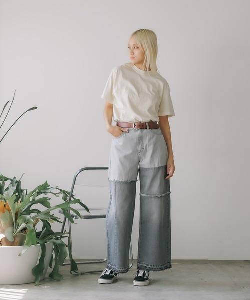 Wrangler(ラングラー)の「Wrangler/ラングラー WREMAKE WIDE リメイクワイドデニム 切り替えデザイン パッチワークデザイン アシンメトリ― 2026年 夏 夏服(デニムパンツ・レディース・ブルー/ブラック・L/M/S/XS)」の8枚目の写真