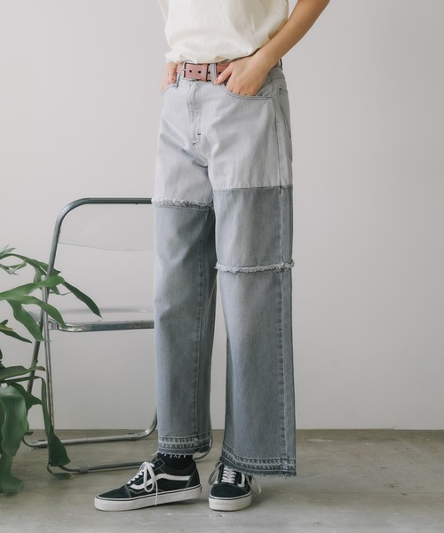 Wrangler(ラングラー)の「Wrangler/ラングラー WREMAKE WIDE リメイクワイドデニム 切り替えデザイン パッチワークデザイン アシンメトリ― 2026年 夏 夏服(デニムパンツ・レディース・ブルー/ブラック・L/M/S/XS)」の4枚目の写真