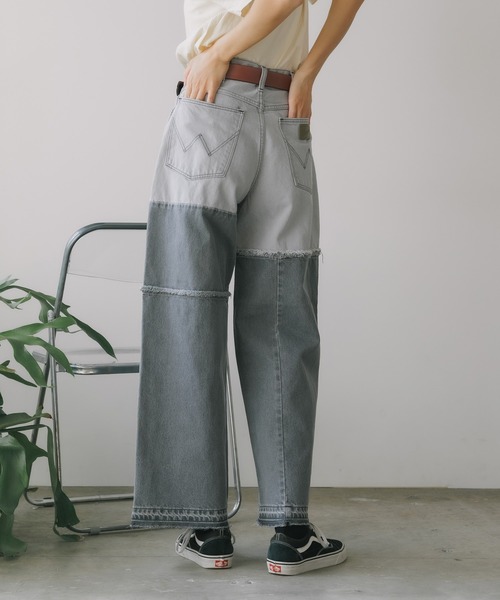 Wrangler(ラングラー)の「Wrangler/ラングラー WREMAKE WIDE リメイクワイドデニム 切り替えデザイン パッチワークデザイン アシンメトリ― 2026年 夏 夏服(デニムパンツ・レディース・ブルー/ブラック・L/M/S/XS)」の5枚目の写真