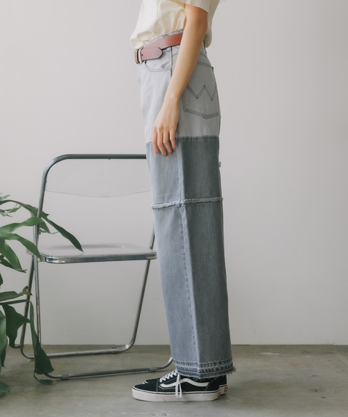 Wrangler(ラングラー)の「Wrangler/ラングラー WREMAKE WIDE リメイクワイドデニム 切り替えデザイン パッチワークデザイン アシンメトリ― 2026年 夏 夏服(デニムパンツ・レディース・ブルー/ブラック・L/M/S/XS)」の19枚目の写真