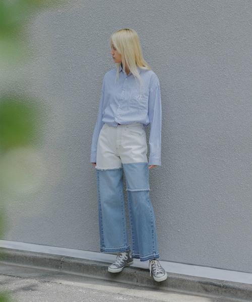 Wrangler(ラングラー)の「Wrangler/ラングラー WREMAKE WIDE リメイクワイドデニム 切り替えデザイン パッチワークデザイン アシンメトリ― 2026年 夏 夏服(デニムパンツ・レディース・ブルー/ブラック・L/M/S/XS)」の17枚目の写真