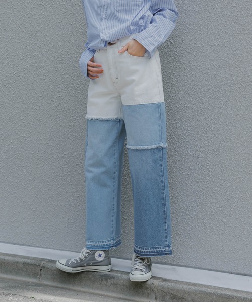 Wrangler(ラングラー)の「Wrangler/ラングラー WREMAKE WIDE リメイクワイドデニム 切り替えデザイン パッチワークデザイン アシンメトリ― 2026年 夏 夏服(デニムパンツ・レディース・ブルー/ブラック・L/M/S/XS)」の12枚目の写真