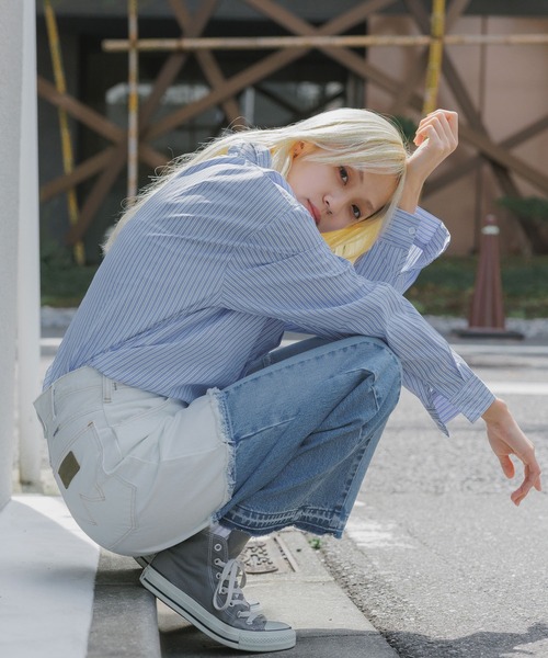 Wrangler(ラングラー)の「Wrangler/ラングラー WREMAKE WIDE リメイクワイドデニム 切り替えデザイン パッチワークデザイン アシンメトリ― 2026年 夏 夏服(デニムパンツ・レディース・ブルー/ブラック・L/M/S/XS)」の11枚目の写真
