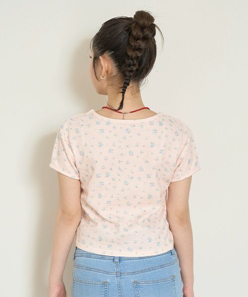 Mi-je(ミジェ)の「小花柄ワッフル半袖Tシャツ【韓国ファッション】(Tシャツ/カットソー・レディース・アイボリー/ピンク・F)」の15枚目の写真