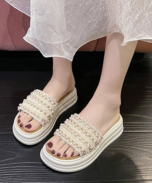 Miniministore(ミニミニストア)の「厚底サンダル パール付きフラットサンダル(サンダル・レディース・ブラック/アイボリー・22.5cm/23.0cm/23.5cm/24.0cm/24.5cm)」の14枚目の写真