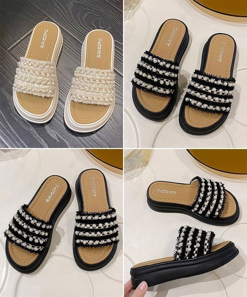 Miniministore(ミニミニストア)の「厚底サンダル パール付きフラットサンダル(サンダル・レディース・ブラック/アイボリー・22.5cm/23.0cm/23.5cm/24.0cm/24.5cm)」の4枚目の写真