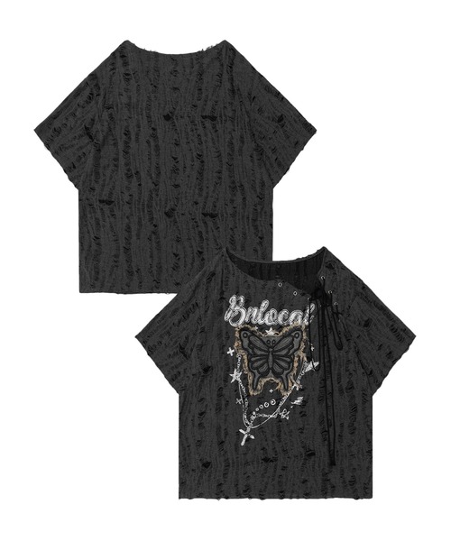 tシャツ ダメージバタフライTシャツ レディース セール】ダメージバタフライTシャツ（Tシャツ/カットソー