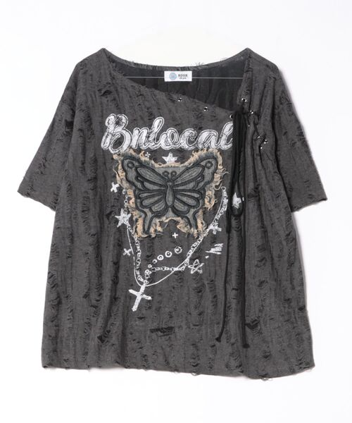 tシャツ ダメージバタフライTシャツ レディース セール】ダメージバタフライTシャツ（Tシャツ/カットソー