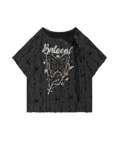 HOOK(フック)の「ダメージバタフライTシャツ (SS)(Tシャツ/カットソー・レディース・ダークグレー/ライトベージュ・SMALL/MEDIUM)」の7枚目の写真
