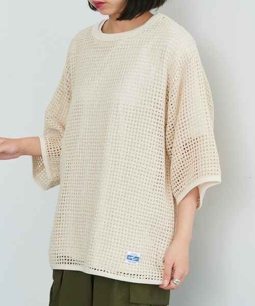 ARMY TWILL（アーミーツイル）の「【ARMY TWILL】Cotton Mesh Tee AM-2513004（Tシャツ/カットソー・メンズ・アイボリー/ブラック・S）」の5枚目の写真