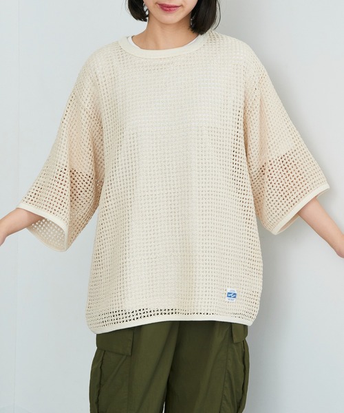 ARMY TWILL（アーミーツイル）の「【ARMY TWILL】Cotton Mesh Tee AM-2513004（Tシャツ/カットソー・メンズ・アイボリー/ブラック・S）」の3枚目の写真