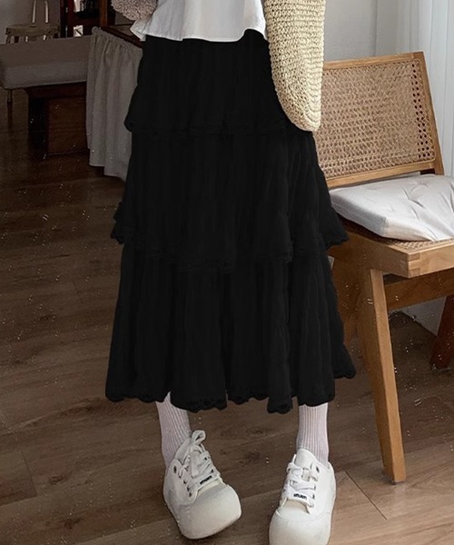 DAY CLOSET（デイ クローゼット）の「レディース 程よい透け感の3段フレアレースフレアスカート（スカート・レディース・ホワイト/ブラック・FREE）」の15枚目の写真
