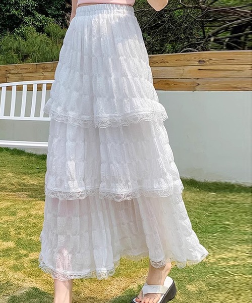 DAY CLOSET（デイ クローゼット）の「レディース 程よい透け感の3段フレアレースフレアスカート（スカート・レディース・ホワイト/ブラック・FREE）」の11枚目の写真