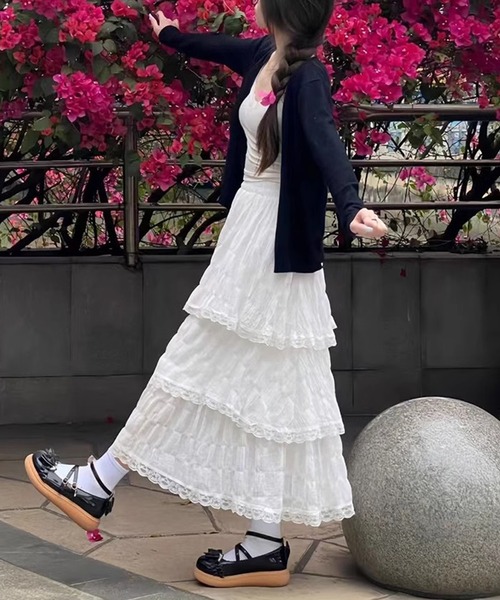DAY CLOSET（デイ クローゼット）の「レディース 程よい透け感の3段フレアレースフレアスカート（スカート・レディース・ホワイト/ブラック・FREE）」の4枚目の写真