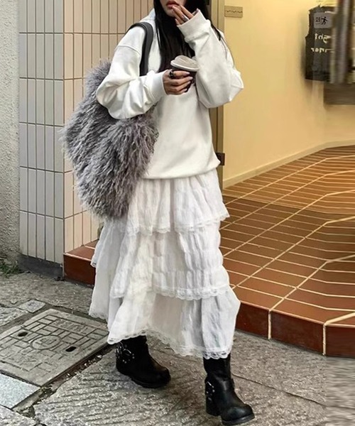 DAY CLOSET（デイ クローゼット）の「レディース 程よい透け感の3段フレアレースフレアスカート（スカート・レディース・ホワイト/ブラック・FREE）」の18枚目の写真