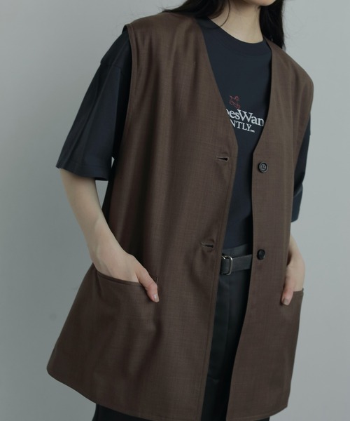 anuke（アンヌーク）の「Vneck Stitch Vest（ベスト・レディース・ベージュ/ブラウン・FREE）」の2枚目の写真