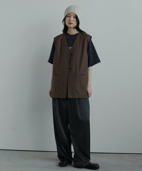 anuke（アンヌーク）の「Vneck Stitch Vest（ベスト・レディース・ベージュ/ブラウン・FREE）」の3枚目の写真