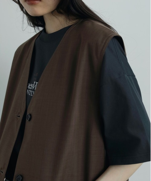 anuke（アンヌーク）の「Vneck Stitch Vest（ベスト・レディース・ベージュ/ブラウン・FREE）」の4枚目の写真