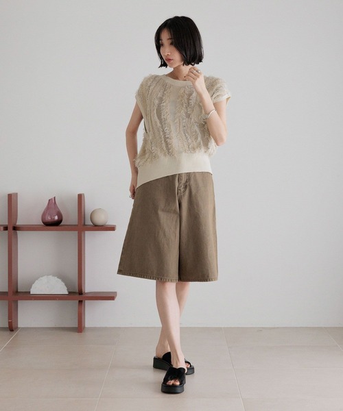 LOWRYS FARM（ローリーズファーム）の「フリンジニットノースリブ 450805（ニット/セーター・レディース・グレー/イエロー/ベージュ・FREE）」の11枚目の写真