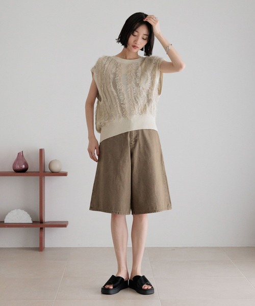 LOWRYS FARM（ローリーズファーム）の「フリンジニットノースリブ 450805（ニット/セーター・レディース・グレー/イエロー/ベージュ・FREE）」の12枚目の写真