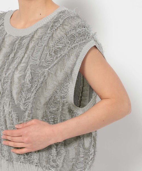 LOWRYS FARM（ローリーズファーム）の「フリンジニットノースリブ 450805（ニット/セーター・レディース・グレー/イエロー/ベージュ・FREE）」の20枚目の写真