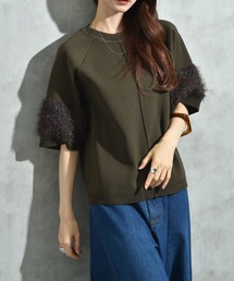 INTERPLANET（インタープラネット）の「超軽量リブ切替袖フェザーデザイン半袖プルオーバー（ニット/セーター）」