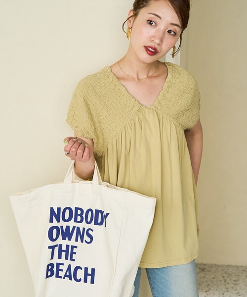 セール】限定展開 ピグメント 加工 シャーリング Vネック トップス（T