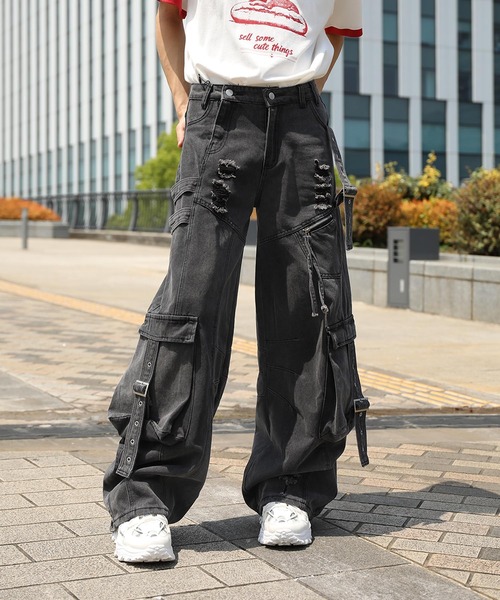 HOOK】ストラップベルトカーゴデニムパンツ（デニムパンツ
