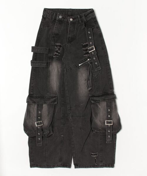 セール】【HOOK】ストラップベルトカーゴデニムパンツ（デニムパンツ