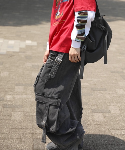 セール】【HOOK】ストラップベルトカーゴデニムパンツ（デニムパンツ