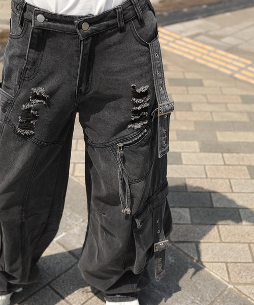 フック（HOOK）/【HOOK】ストラップベルトカーゴデニムパンツ HOOK】ストラップベルトカーゴデニムパンツ（デニムパンツ）｜HOOK