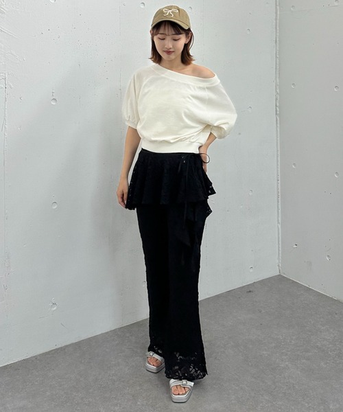 juemi オフショル　ピグメントスウェット 美品 juemi オフショルピグメントスウェット クロップド丈