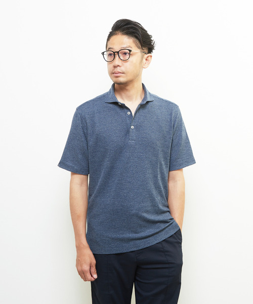 MEN'S MELROSE(メンズメルローズ)の「リンクスストライプ 半袖ホリゾンタルカラーポロシャツ(ポロシャツ・メンズ・ブラウン/ネイビー/ブラック/グレー・2/3/5/4)」の4枚目の写真