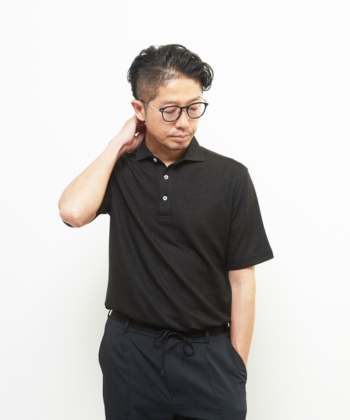 MEN'S MELROSE(メンズメルローズ)の「リンクスストライプ 半袖ホリゾンタルカラーポロシャツ(ポロシャツ・メンズ・ブラウン/ネイビー/ブラック/グレー・2/3/5/4)」の2枚目の写真