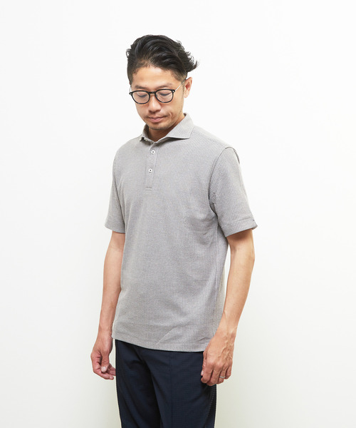 MEN'S MELROSE(メンズメルローズ)の「リンクスストライプ 半袖ホリゾンタルカラーポロシャツ(ポロシャツ・メンズ・ブラウン/ネイビー/ブラック/グレー・2/3/5/4)」の21枚目の写真