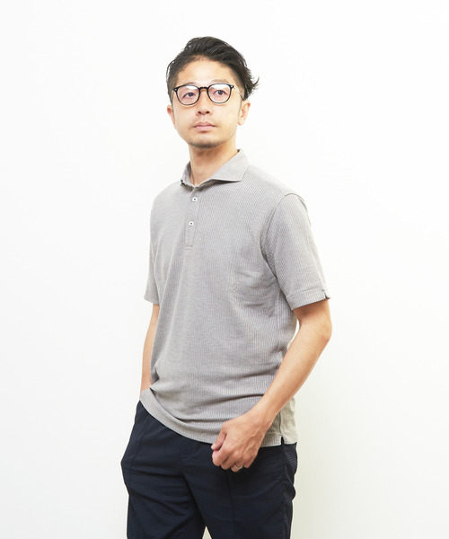 MEN'S MELROSE(メンズメルローズ)の「リンクスストライプ 半袖ホリゾンタルカラーポロシャツ(ポロシャツ・メンズ・ブラウン/ネイビー/ブラック/グレー・2/3/5/4)」の20枚目の写真