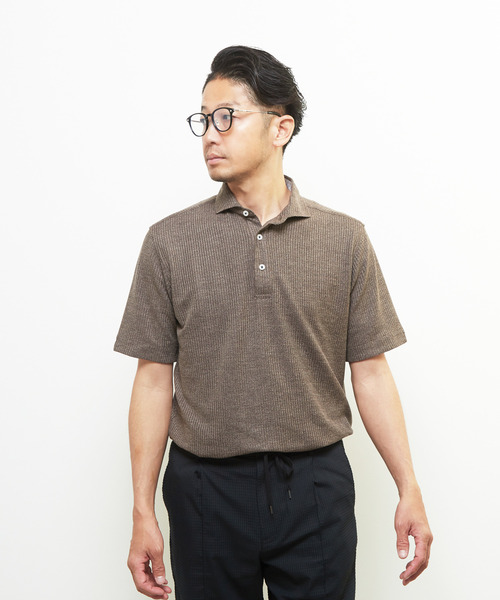 MEN'S MELROSE(メンズメルローズ)の「リンクスストライプ 半袖ホリゾンタルカラーポロシャツ(ポロシャツ・メンズ・ブラウン/ネイビー/ブラック/グレー・2/3/5/4)」の15枚目の写真