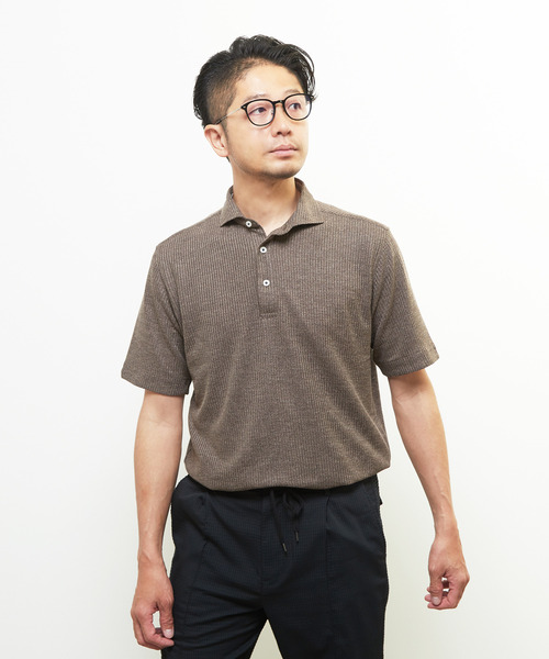 MEN'S MELROSE(メンズメルローズ)の「リンクスストライプ 半袖ホリゾンタルカラーポロシャツ(ポロシャツ・メンズ・ブラウン/ネイビー/ブラック/グレー・2/3/5/4)」の14枚目の写真