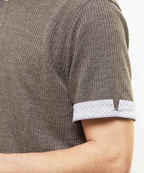 MEN'S MELROSE(メンズメルローズ)の「リンクスストライプ 半袖ホリゾンタルカラーポロシャツ(ポロシャツ・メンズ・ブラウン/ネイビー/ブラック/グレー・2/3/5/4)」の12枚目の写真