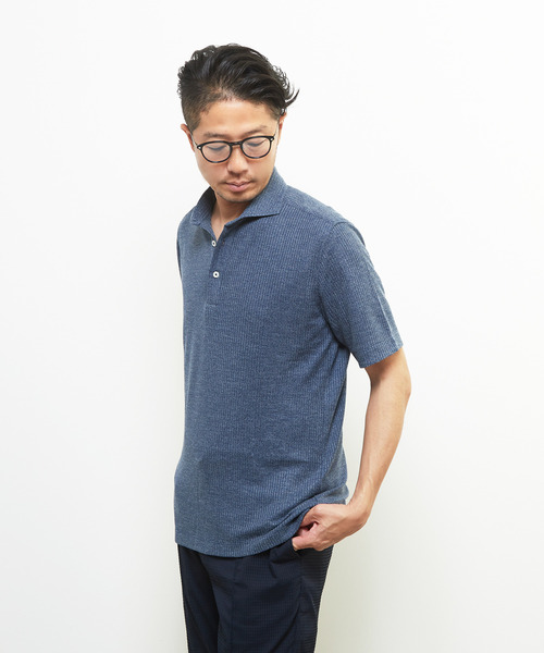 MEN'S MELROSE(メンズメルローズ)の「リンクスストライプ 半袖ホリゾンタルカラーポロシャツ(ポロシャツ・メンズ・ブラウン/ネイビー/ブラック/グレー・2/3/5/4)」の9枚目の写真