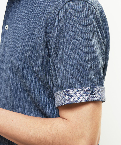 MEN'S MELROSE(メンズメルローズ)の「リンクスストライプ 半袖ホリゾンタルカラーポロシャツ(ポロシャツ・メンズ・ブラウン/ネイビー/ブラック/グレー・2/3/5/4)」の6枚目の写真