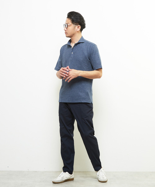 MEN'S MELROSE(メンズメルローズ)の「リンクスストライプ 半袖ホリゾンタルカラーポロシャツ(ポロシャツ・メンズ・ブラウン/ネイビー/ブラック/グレー・2/3/5/4)」の5枚目の写真