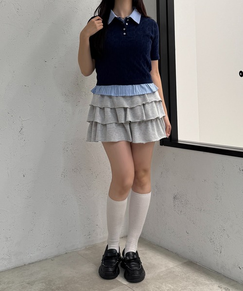 apres jour mignon(アプレジュールミニョン)の「ダブル襟トップス【ZOZOTOWN限定アイテム】(ニット/セーター・レディース・グレー/ネイビー・X-LARGE/フリー)」の3枚目の写真