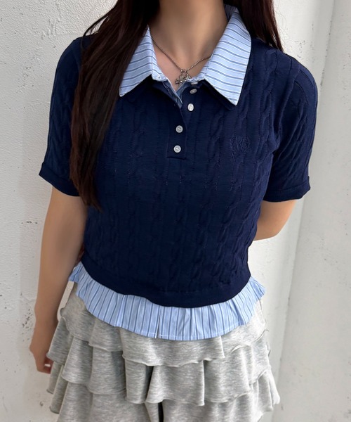 apres jour mignon(アプレジュールミニョン)の「ダブル襟トップス【ZOZOTOWN限定アイテム】(ニット/セーター・レディース・グレー/ネイビー・X-LARGE/フリー)」の6枚目の写真