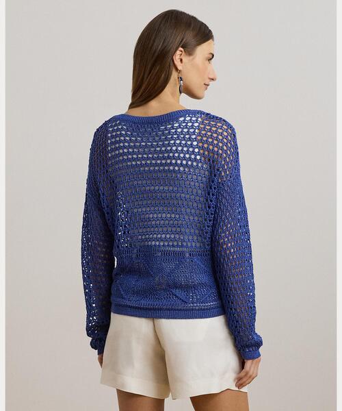 美品 POLO RALPH LAUREN リネンニット S 麻 ラルフローレン ポインテールニット リネンブレンド セーター（ニット/セーター