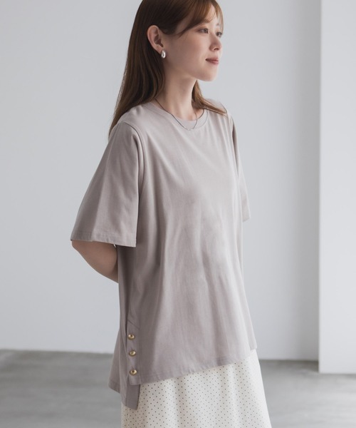 NAVY(ネイビー)の「nAvy 裾ボタンオーバーTシャツ(Tシャツ/カットソー・レディース・ベージュ/オフホワイト/ブラック・M/L)」の22枚目の写真